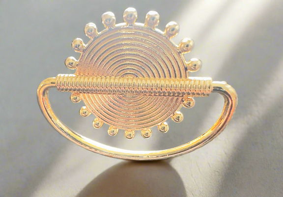 Sankofa Sun Gold Ring – African-Inspired Adjustable Gold-Plated Statement Ring with Circular Sunburst Design