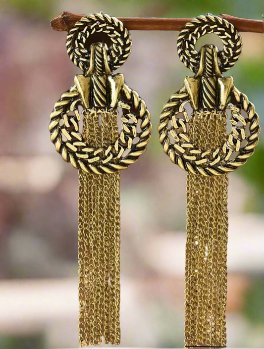 Athens Antique Bronze-Gold Tassel Earrings