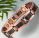 Men’s rose gold stainless steel link bracelet with black carbon fiber inlays and fold-over clasp, displayed on white background.