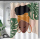 Tribal African queen shower curtain featuring a golden headwrap, bold jewelry, and tropical leaf accents, adding elegance and culture to bathroom décor.”