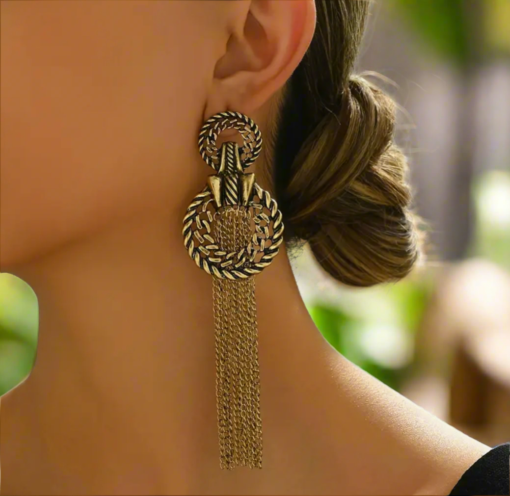 Athens Antique Bronze-Gold Tassel Earrings