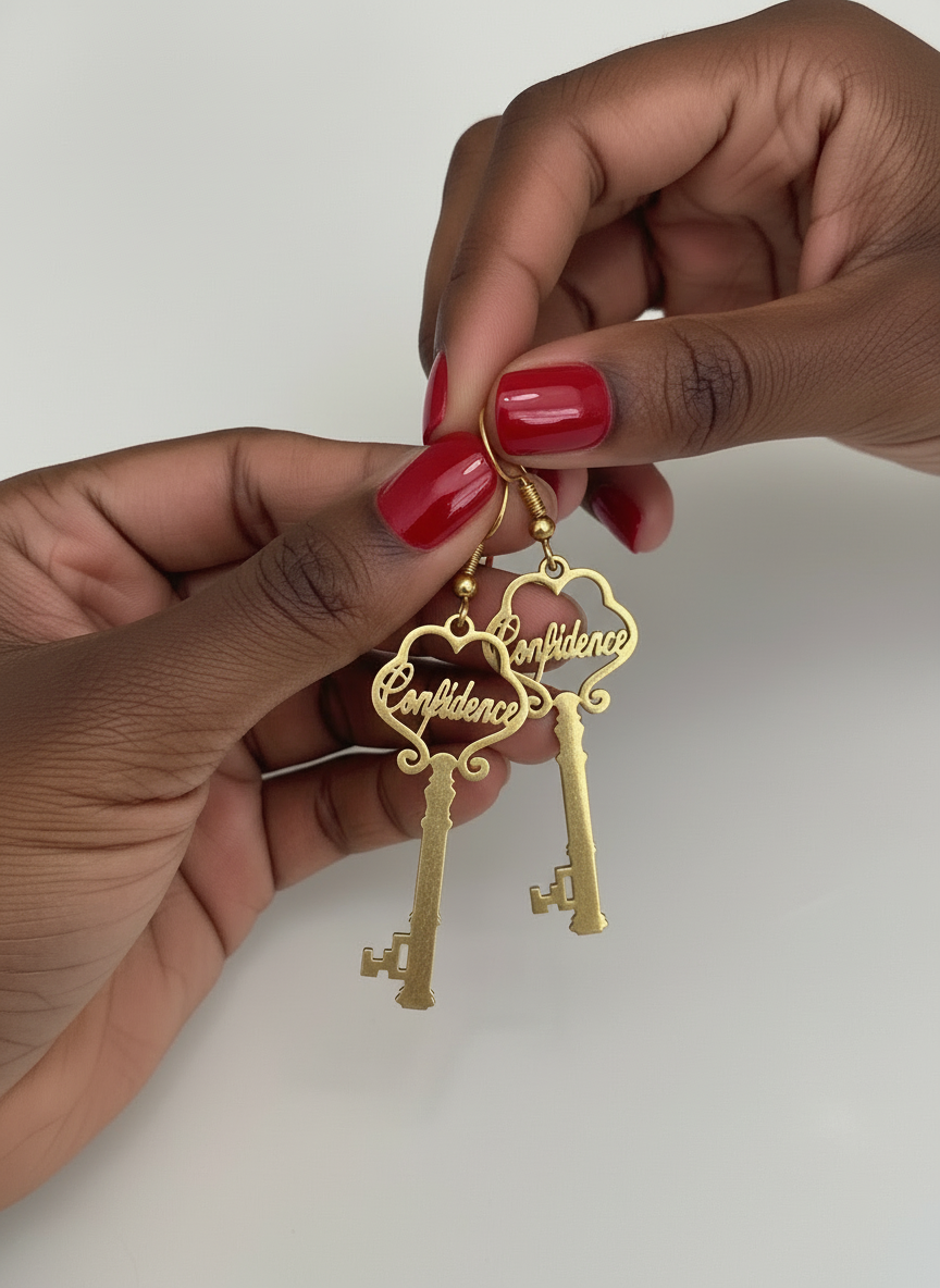 Key of Confidence Antique Gold Earrings