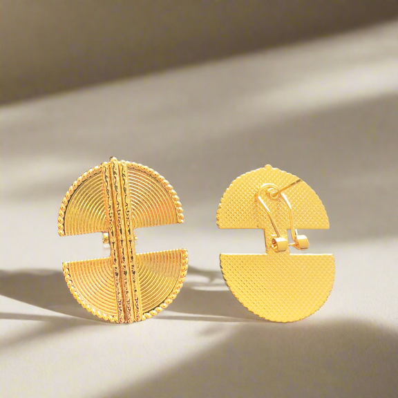 Zawadi Gold-plated African-Inspired Earrings – Half-Moon Tribal Design, Gold-Plated Clip-On Statement Jewelry