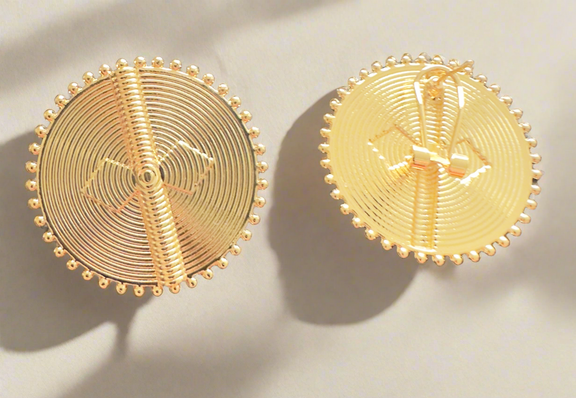 Akosua Sun Disc Earrings – Akan-Inspired Gold-Plated Statement Earrings with Circular Spiral Design and Beaded Edge