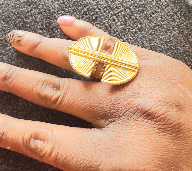 Nia Royal Gold Ring – African-Inspired Adjustable Gold-Plated Statement Ring with Half-Moon Tribal Design