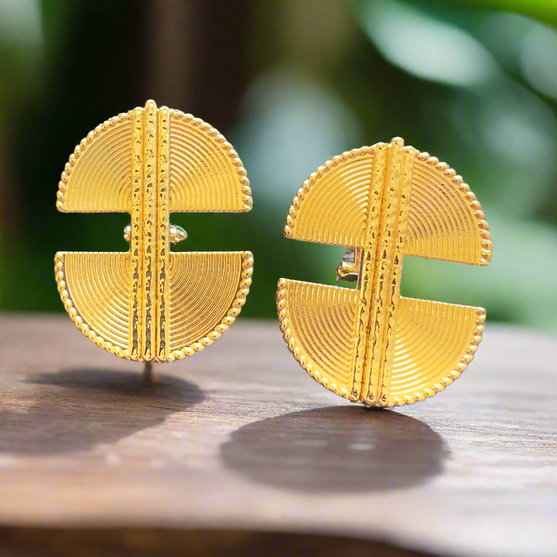 Zawadi Gold_plated African-Inspired Earrings – Half-Moon Tribal Design, Gold-Plated Clip-On Statement Jewelry