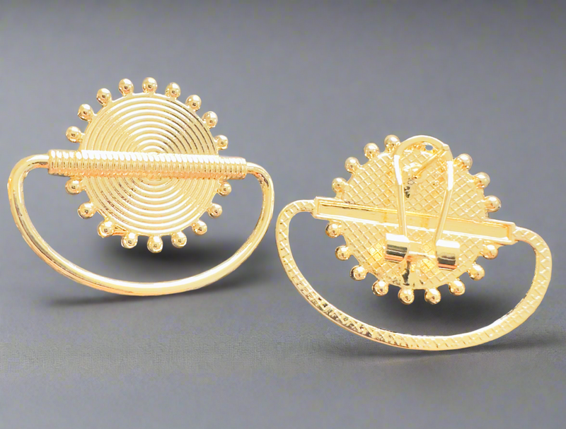 Adinkra Sunburst Gold Earrings – African-Inspired Gold-Plated Statement Earrings with Circular Sun and Half-Hoop Design