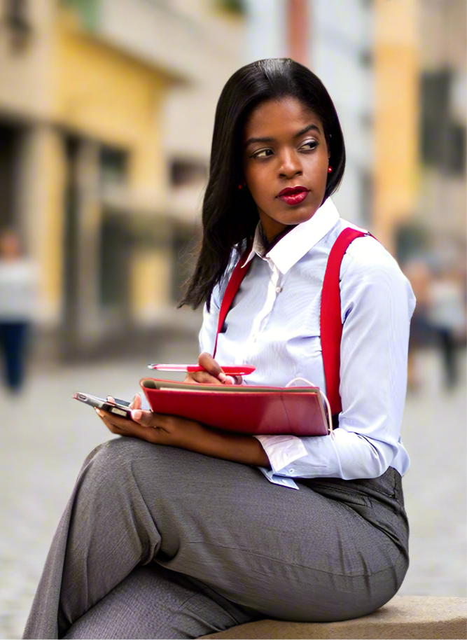 Bright red adjustable Y-back suspenders with three metal clips and leather patch.
