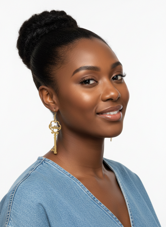 Key of Confidence Antique Gold Earrings - Desiree W.A.R Store