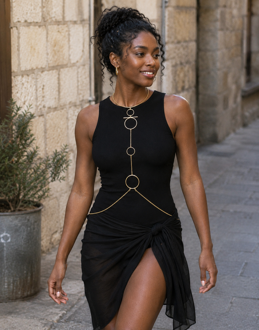 The Ewia Gold Body Chain- Elegant Summer Statement Jewelry