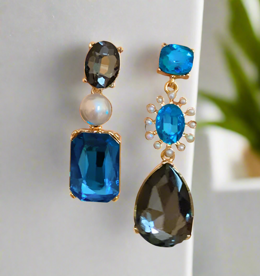 Taraji Luxe Smokey & Ocean Rhinestone Earrings - Desiree W.A.R Store