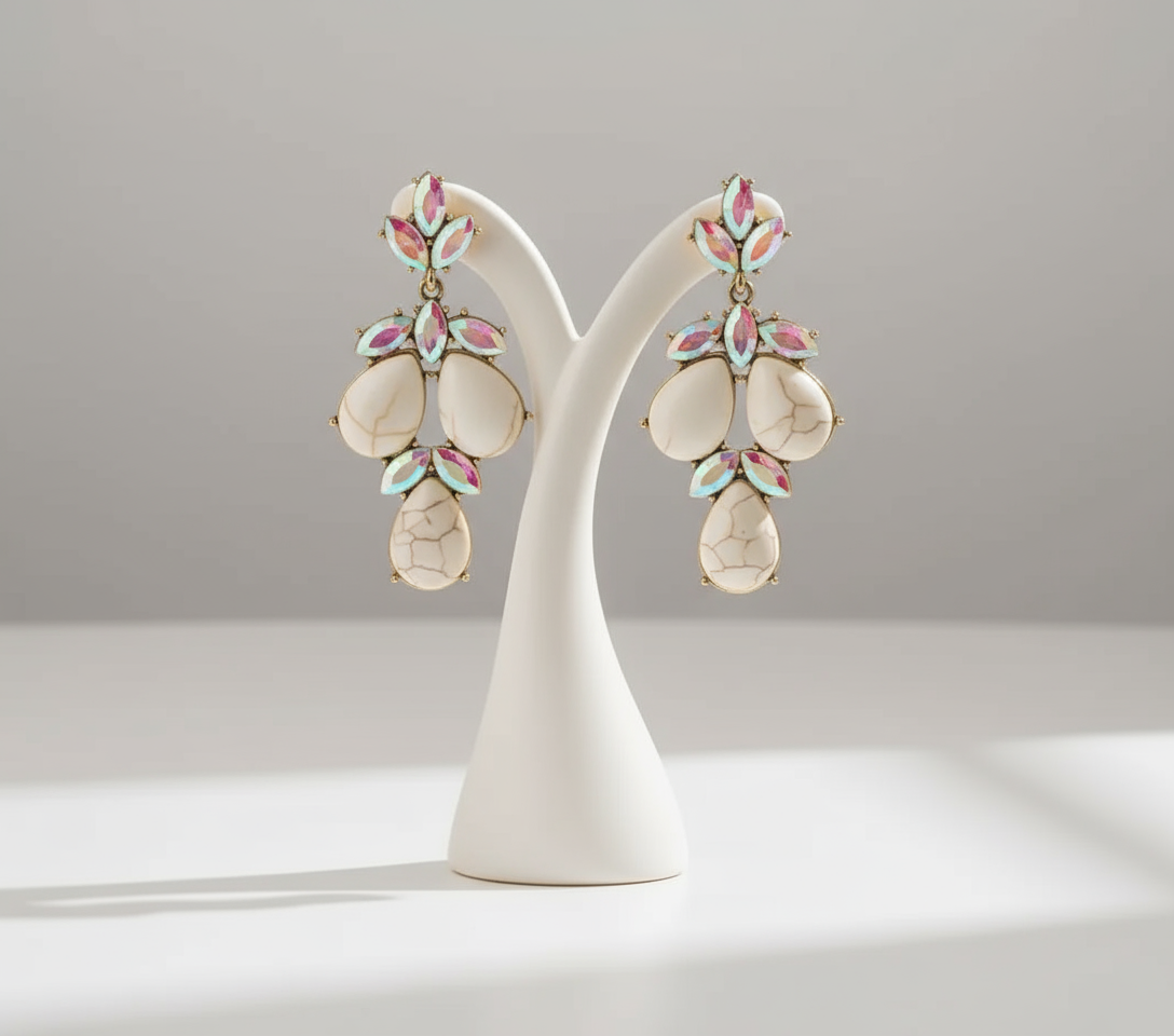 Ivory Aurora Crystals Drop Earrings - Desiree W.A.R Store