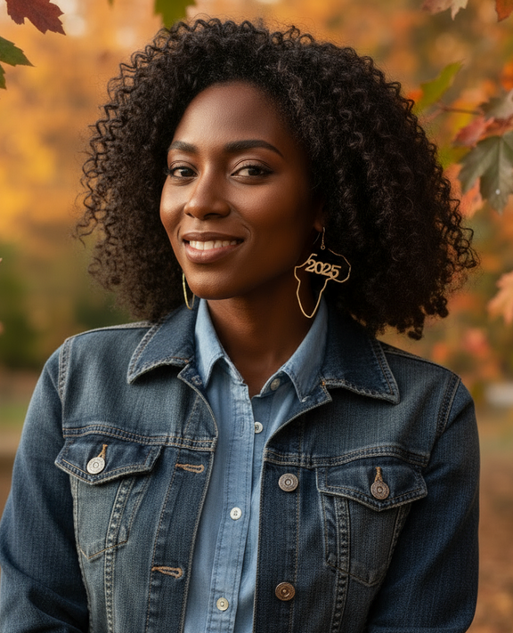 The Zanzibar Africa Map Gold Earrings by Desiree W.A.R Store are crafted in gold-tone metal, featuring 2025 at the center to celebrate African heritage with timeless elegance.