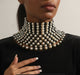 Miss Youniverse layered black and white pearl statement collar necklace for women.