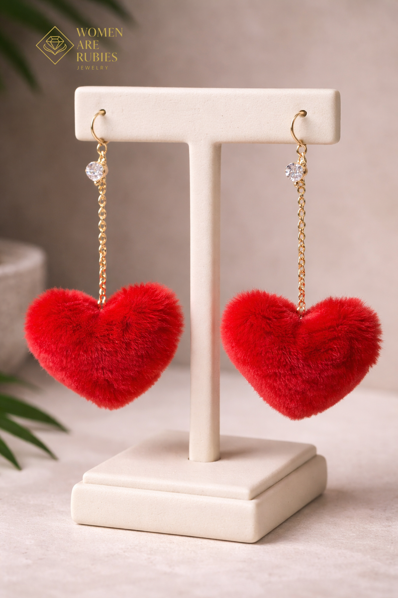 Caprice Fluffy Red Heart Dangle Earrings - Desiree W.A.R Store